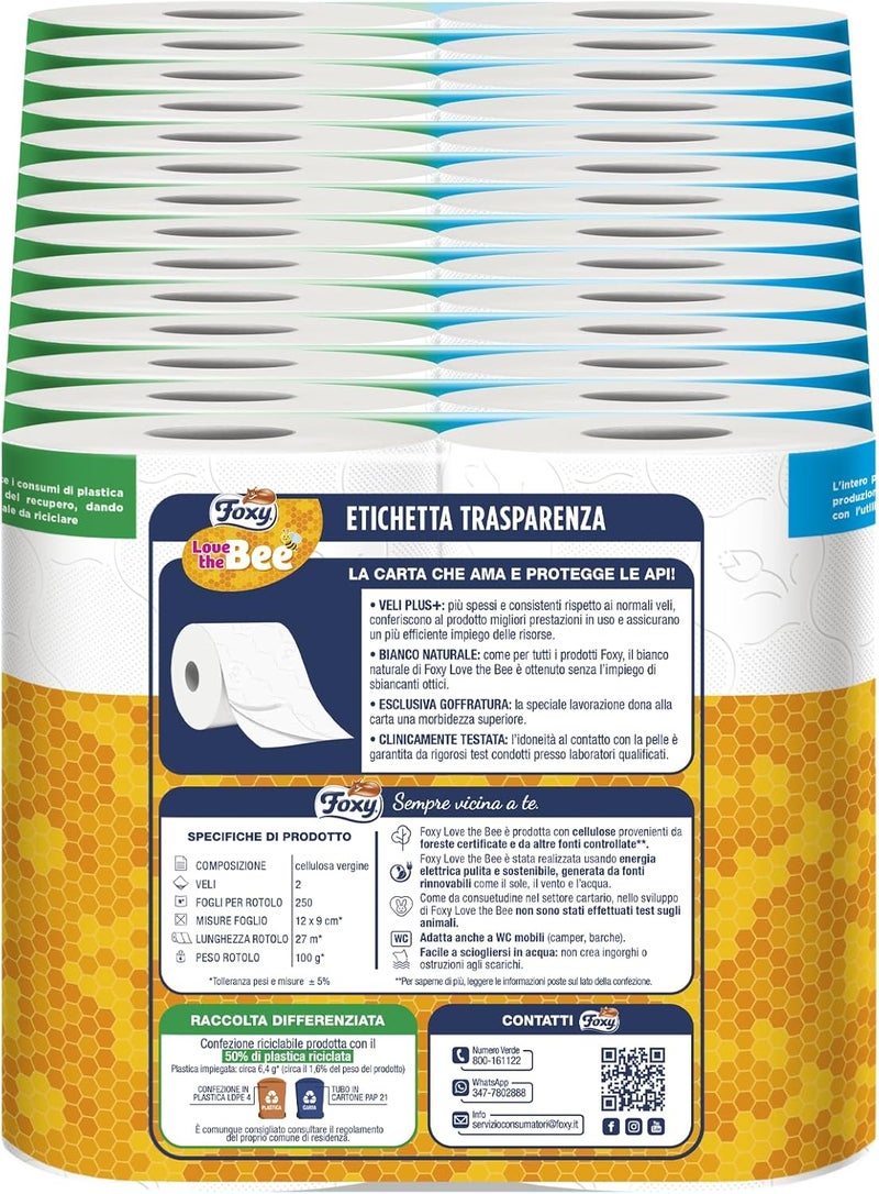 Foxy Love The Bee | Toilet Paper 56 Rolls of 225 tears | 2 ply high Thickness | FSC | 100% Renewable Electricity| Recyclable Packaging Made from Recycled Plastic - Image 2