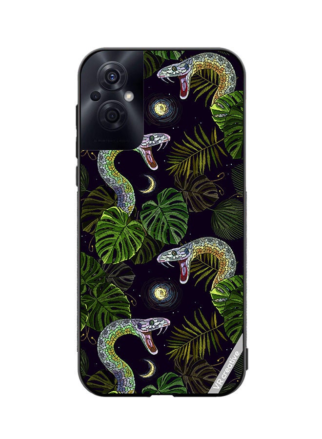 VR CREATIVE Protective Case Cover For Oppo Reno8 Z Embroidery Snakes, Night Sky And Tropical Palm Leaves Design Multicolour - Image 1