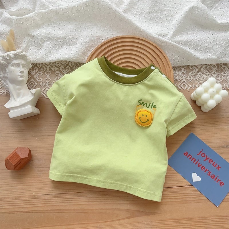 Korean Style Baby Clothes 2024 Summer New 1-3 Years Old Baby Boy Cotton Two-Piece Thin Class A Outfit K green [coat]]
