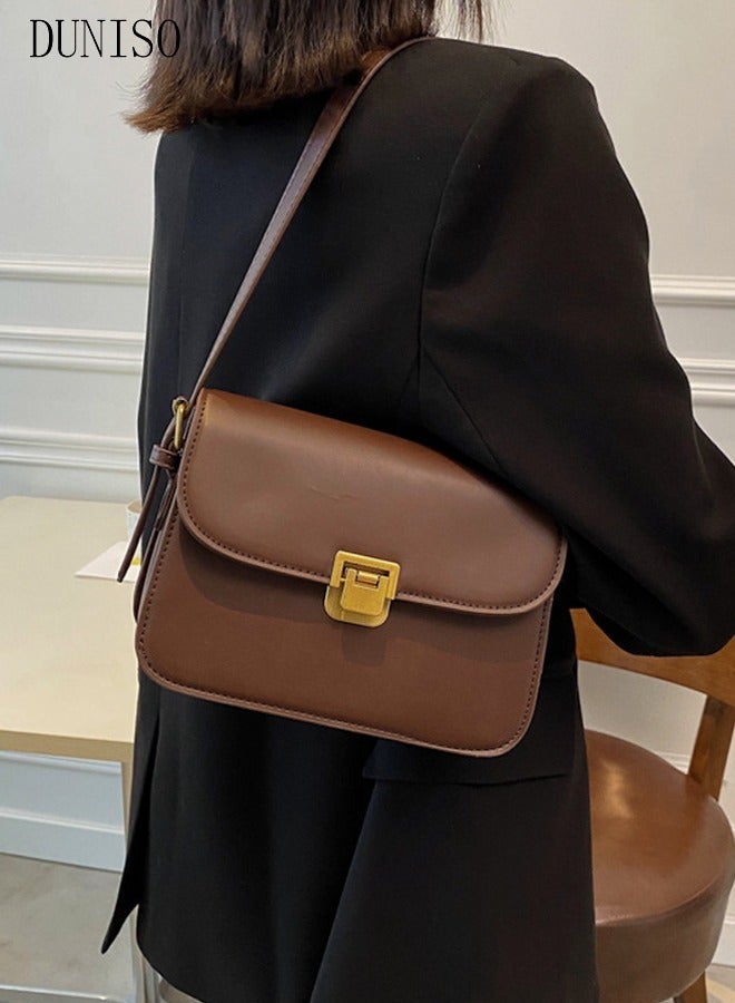 DUNISO Small Vintage Leather Shoulder Tote Bag Crossbody Body Bag for Women Purse Crossover Bag Fashionable Handbags for Women with 2 Adjustable Straps - Image 1