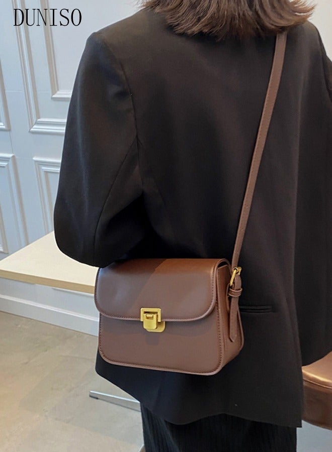 DUNISO Small Vintage Leather Shoulder Tote Bag Crossbody Body Bag for Women Purse Crossover Bag Fashionable Handbags for Women with 2 Adjustable Straps - Image 4