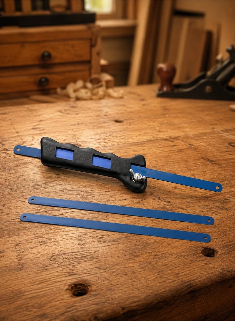 LOOPITYS 3PCS Mini Hand Saw Set – Portable Blue Coping Saw with 2 Extra Replacement Blades, Ergonomic Grip DIY Craft Saw, Compact Woodworking & Metal Cutting Tool for Model Making, Home Workshop & Hobby Projects - Image 4