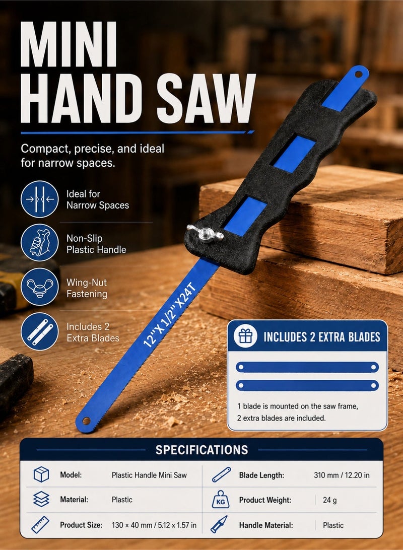 LOOPITYS 3PCS Mini Hand Saw Set – Portable Blue Coping Saw with 2 Extra Replacement Blades, Ergonomic Grip DIY Craft Saw, Compact Woodworking & Metal Cutting Tool for Model Making, Home Workshop & Hobby Projects - Image 5
