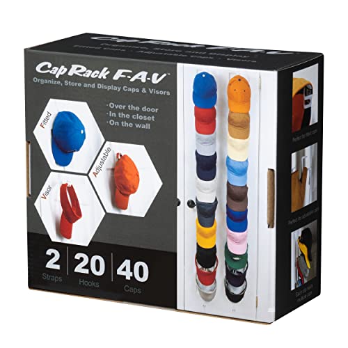 Perfect Curve Hat Organizer Cap Rack FAV | Hat Racks | Hold up to 40 caps | Over Door Organizer for Baseball Hat | Fitted & Adjustable Caps & Visors | Door Slam Proof | 2 Straps | White - Image 2