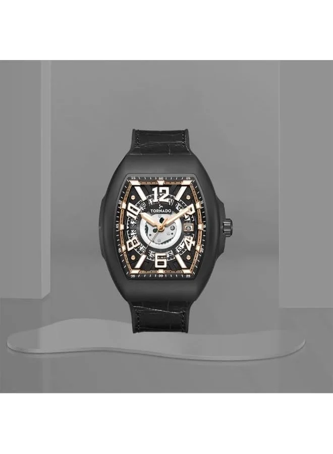 TORNADO Men's Leather-rubber fusion straps (genuine leather on top, rubber underside) Analog Watch T25301-BLBB - 44 mm