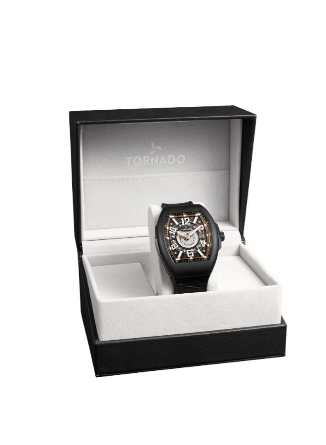 TORNADO Men's Leather-rubber fusion straps (genuine leather on top, rubber underside) Analog Watch T25301-BLBB - 44 mm