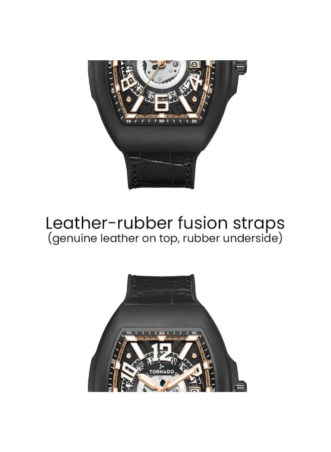 TORNADO Men's Leather-rubber fusion straps (genuine leather on top, rubber underside) Analog Watch T25301-BLBB - 44 mm