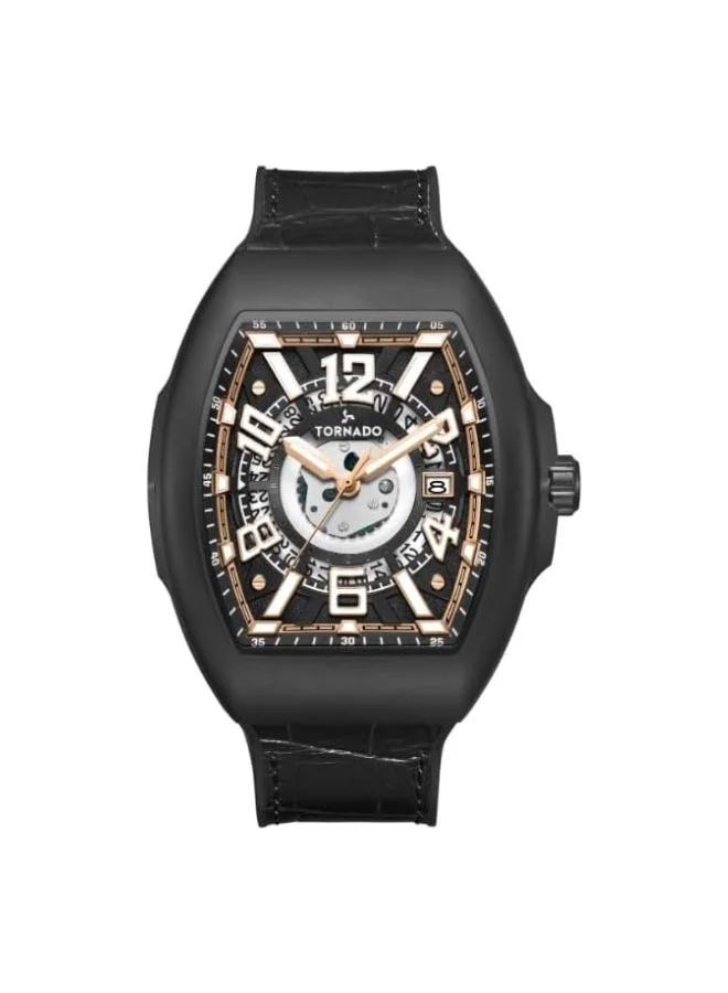TORNADO Men's Leather-rubber fusion straps (genuine leather on top, rubber underside) Analog Watch T25301-BLBB - 44 mm
