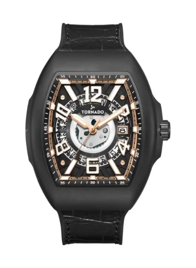 TORNADO Men's Leather-rubber fusion straps (genuine leather on top, rubber underside) Analog Watch T25301-BLBB - 44 mm