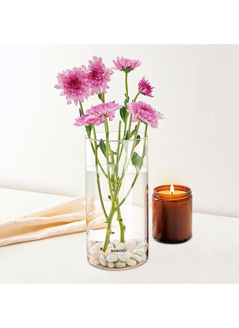 BOROSIL Borosil Glass Vase 1200 ml, Transparent Flower Pot for Home Decor, Interior Design, Made with 100% Borosilicate Glass, Centerpieces for Living Room, Kitchen, Office, Outdoor, Garden, Wedding Gift  - Image 1