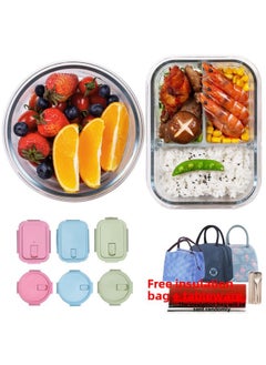 Daily Use Lunch Box/preservation Box Rice Box Microwavable Leakproof Durable Plastic Food Storage Container-Specifications:Round 660 + [three Squares] 960ml Long + Bag + Tableware-Color:Star Sea Blue