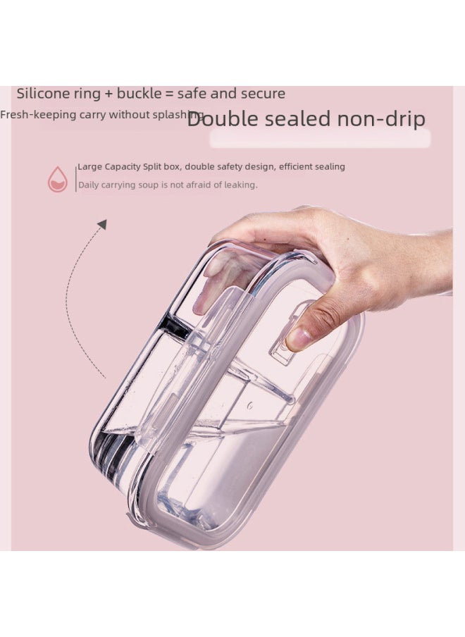 Generic - Daily Use Lunch Box/preservation Box Rice Box Microwavable Leakproof Durable Plastic Food Storage Container-Specifications:Round 660 + [three Squares] 960ml Long + Bag + Tableware-Color:Star Sea Blue - Image 1