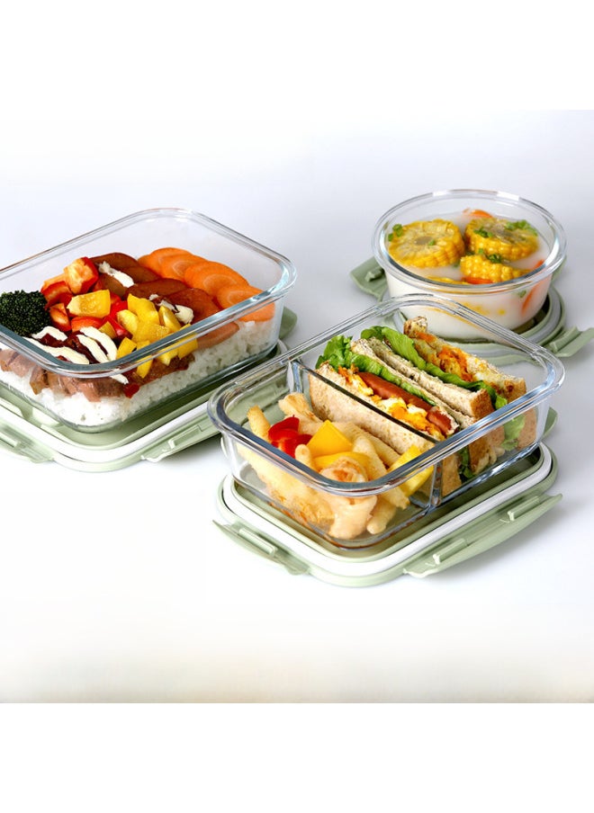 Generic - Daily Use Lunch Box/preservation Box Rice Box Microwavable Leakproof Durable Plastic Food Storage Container-Specifications:Round 660 + [three Squares] 960ml Long + Bag + Tableware-Color:Star Sea Blue - Image 1