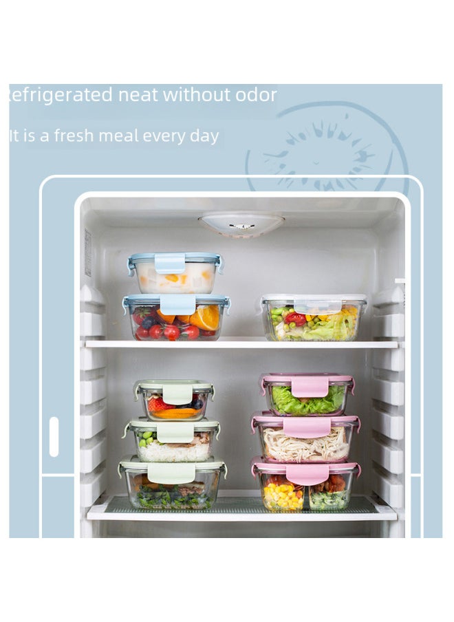 Generic - Daily Use Lunch Box/preservation Box Rice Box Microwavable Leakproof Durable Plastic Food Storage Container-Specifications:Round 660 + [three Squares] 960ml Long + Bag + Tableware-Color:Star Sea Blue - Image 1