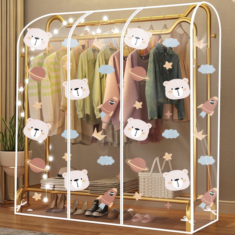 Peva Floor-Standing Clothes Hanger Dust Cover Household Cartoon Printed Space Bear Pattern Clothes Dust Cover Storage - Image 2