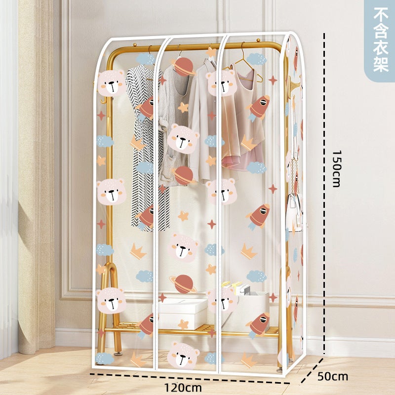 Peva Floor-Standing Clothes Hanger Dust Cover Household Cartoon Printed Space Bear Pattern Clothes Dust Cover Storage - Image 1