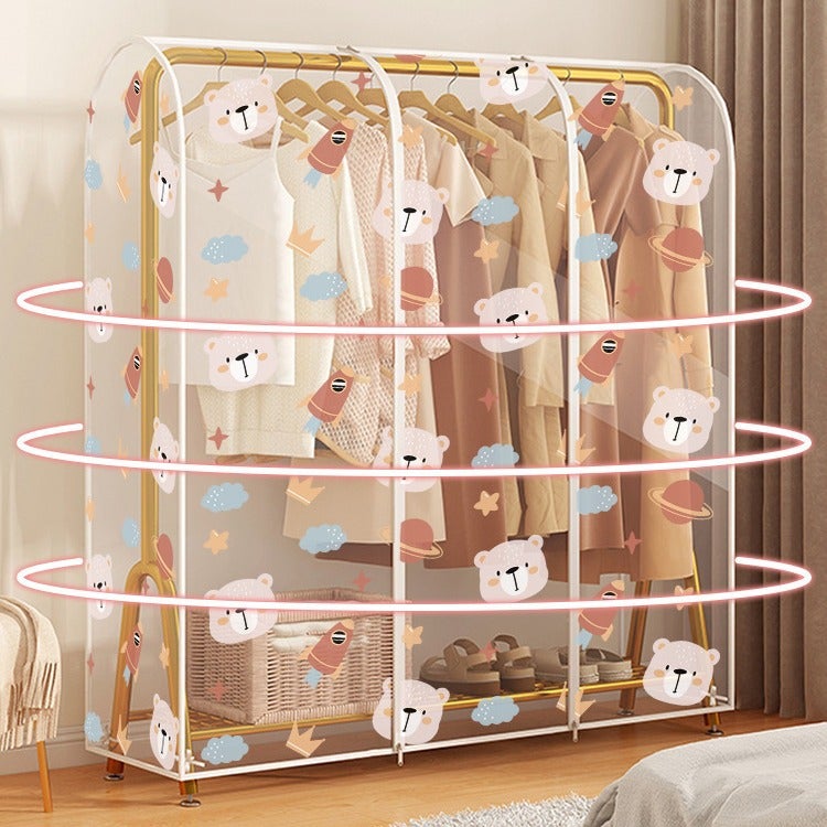 Peva Floor-Standing Clothes Hanger Dust Cover Household Cartoon Printed Space Bear Pattern Clothes Dust Cover Storage - Image 4