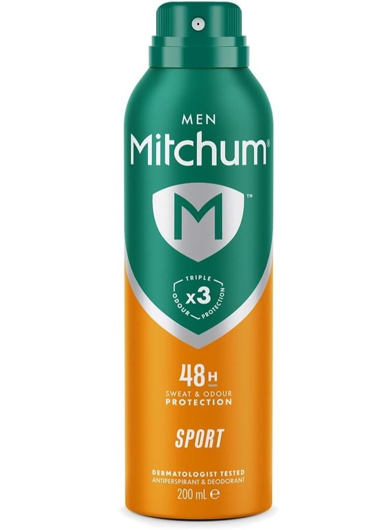 Mitchum Men Triple Odor Defense 48HR Protection Aerosol Deodorant & Anti- Perspirant Sport 200 ml - Image 1