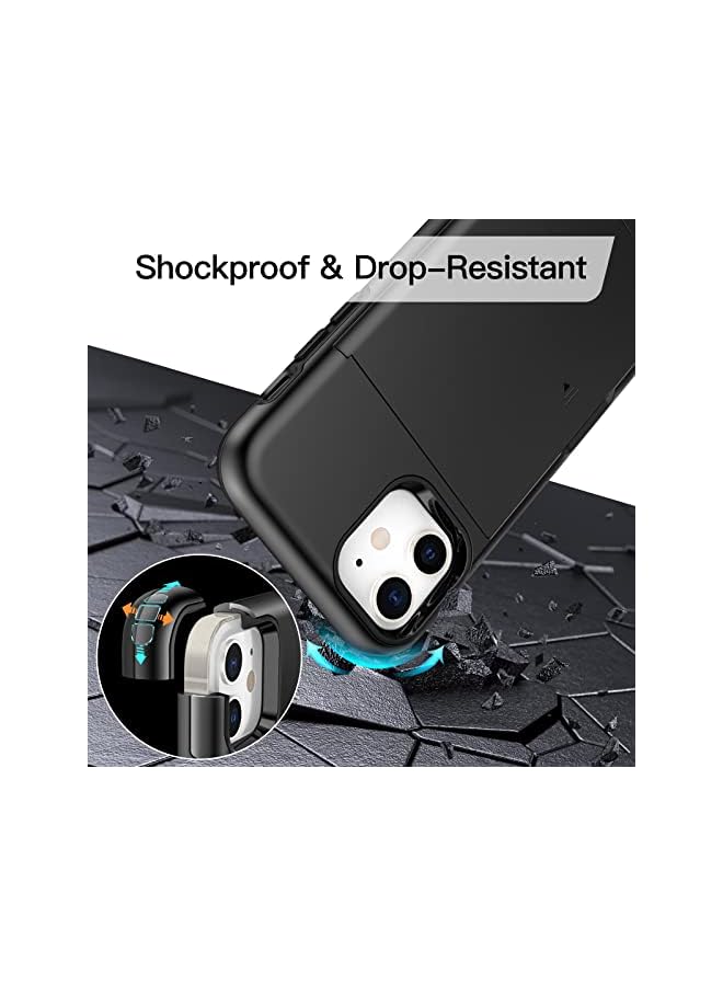 Jetech Wallet Case For Iphone 12/12 Pro 6.1-Inch With Card Holder, Dual Layer Shockproof Protective Phone Cover, Sliding Hidden Slot (Black) - Image 4