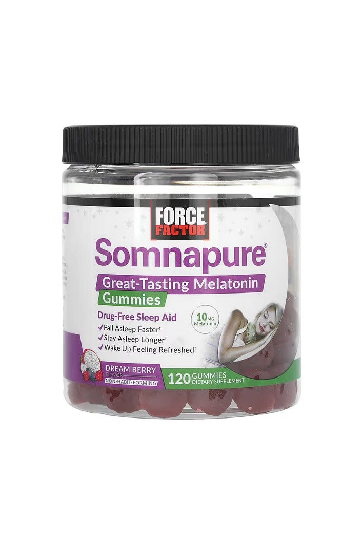 فورس فاكتور، سومنابيور®، علكات الميلاتونين اللذيذة، توت الأحلام، 120 علكة (5 ملغ لكل علكة)