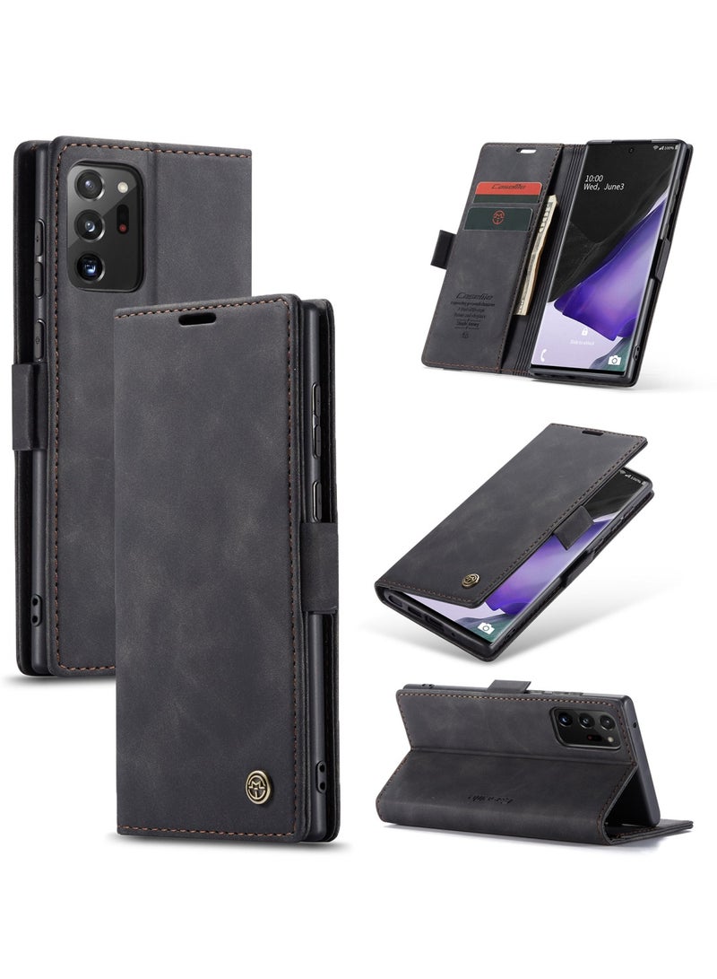CaseMe Samsung Galaxy Note 20 Ultra Case Wallet, for Samsung Galaxy Note 20 Ultra Wallet Case Book Folding Flip Folio Case with Magnetic Kickstand Card Slots Protective Cover - Black - Image 1