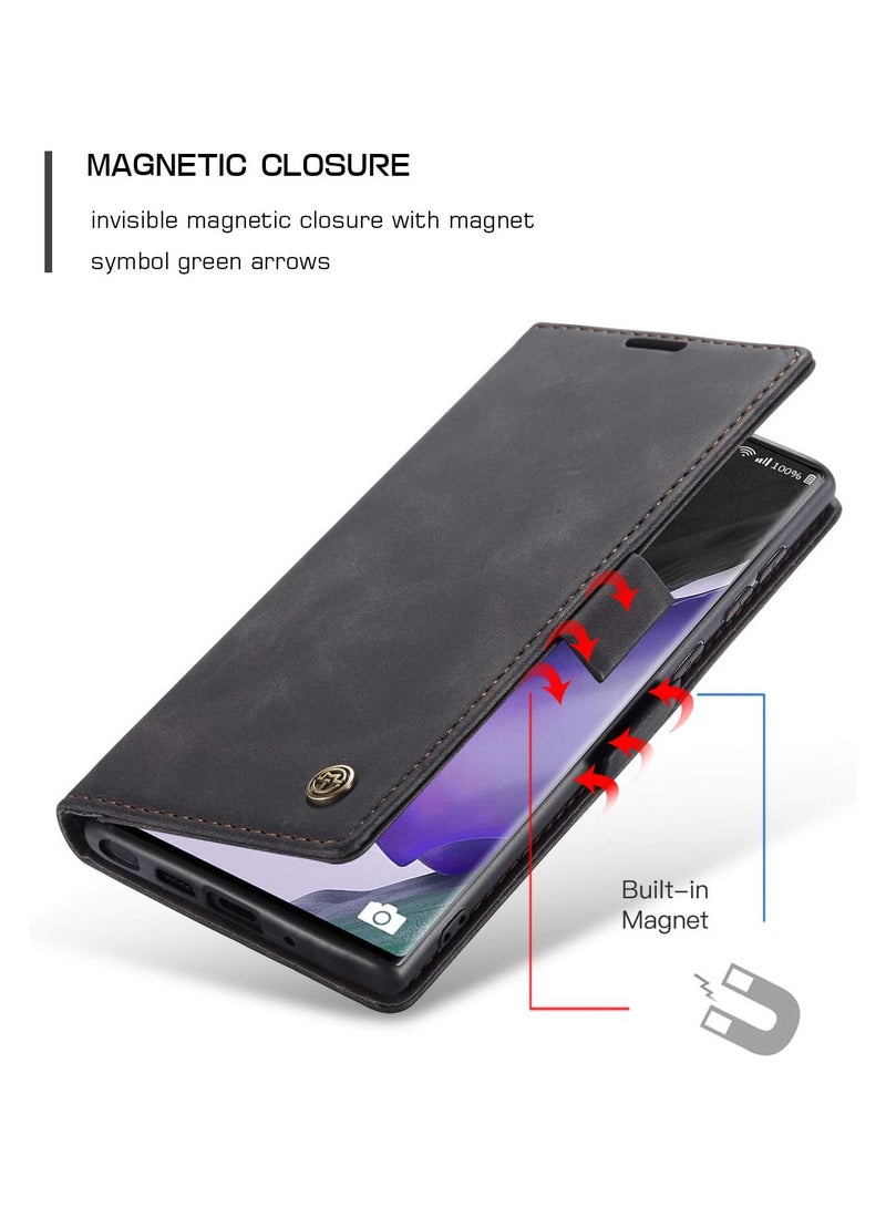 CaseMe Samsung Galaxy Note 20 Ultra Case Wallet, for Samsung Galaxy Note 20 Ultra Wallet Case Book Folding Flip Folio Case with Magnetic Kickstand Card Slots Protective Cover - Black - Image 2