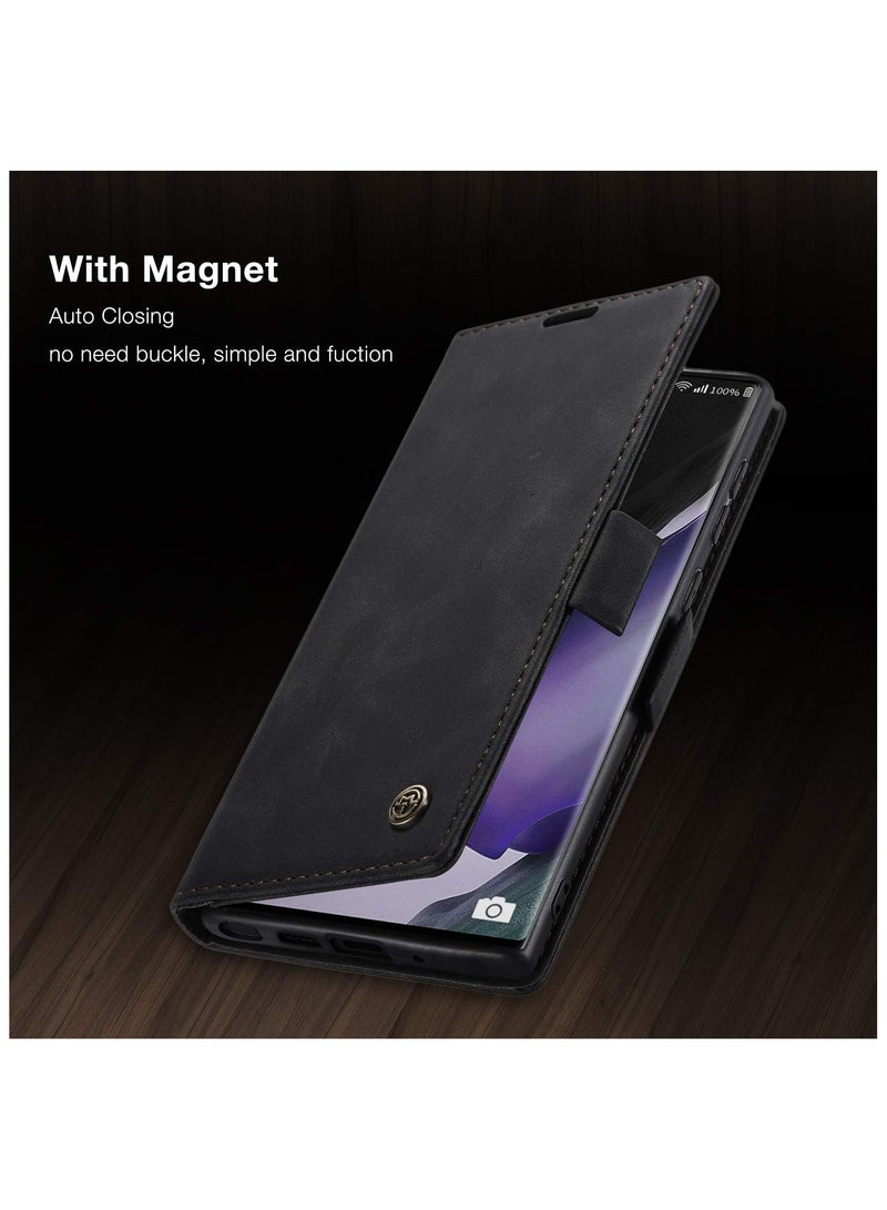 CaseMe Samsung Galaxy Note 20 Ultra Case Wallet, for Samsung Galaxy Note 20 Ultra Wallet Case Book Folding Flip Folio Case with Magnetic Kickstand Card Slots Protective Cover - Black - Image 4