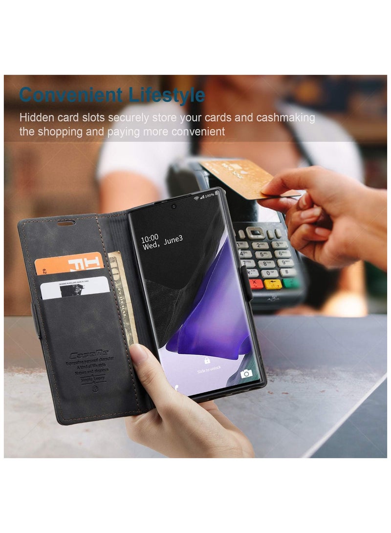CaseMe Samsung Galaxy Note 20 Ultra Case Wallet, for Samsung Galaxy Note 20 Ultra Wallet Case Book Folding Flip Folio Case with Magnetic Kickstand Card Slots Protective Cover - Black - Image 5