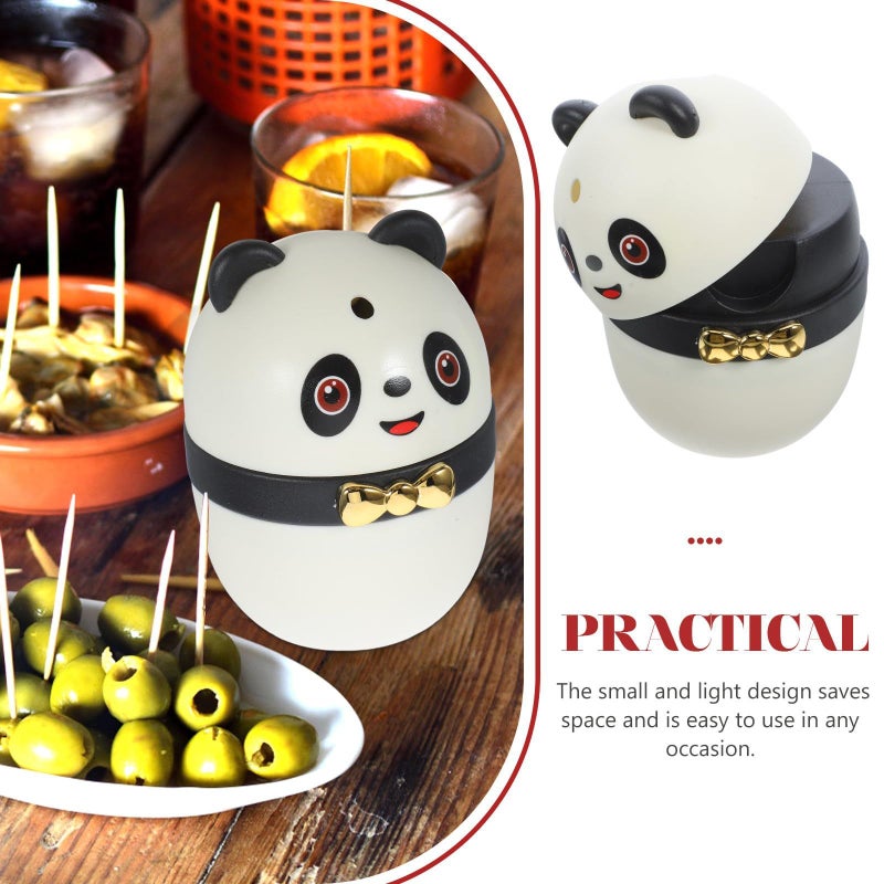 Panda Cartoon Toothpick Holder Pressing Type With Lid Kitchen Dining Portable Household Organizer Black White - Image 4
