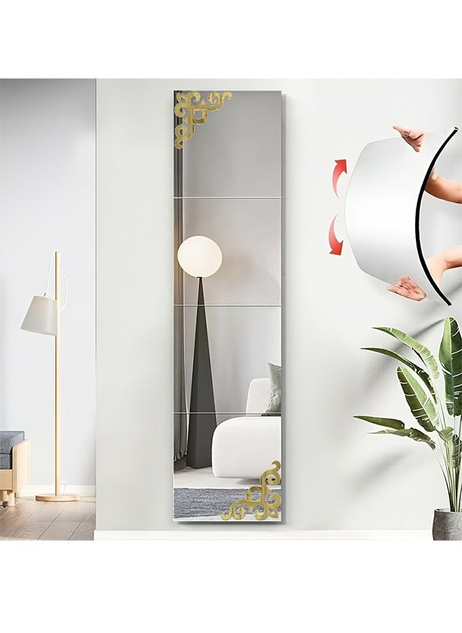 Generic 4 Piece Thickeness Frameless Full Body Mirror Tiles For  Bedrooms Full Length Mirror Wall Mounted For Decorative Wall Sticker Non-Breakable Acrylic Mirror  - Image 1