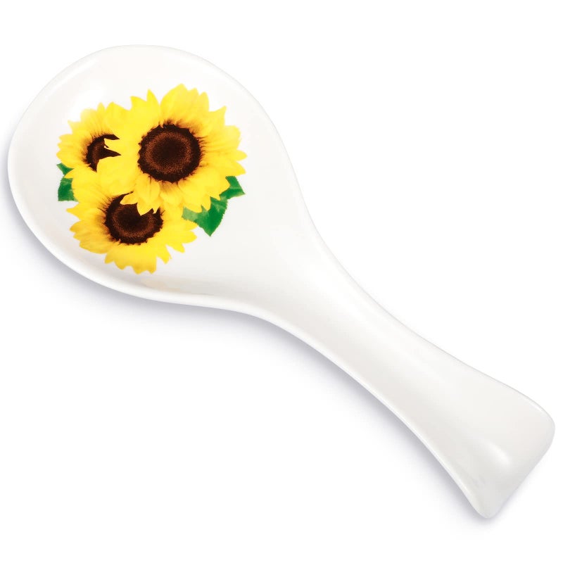 Potchen Sunflower Spoon Rest Holder for Stove Top Ceramic Yellow Utensil Spoon Holder Decoration Gift for Summer Fall Kitchen Accessories Christmas Housewarming Gift Funny Decoration for Coffee Bar