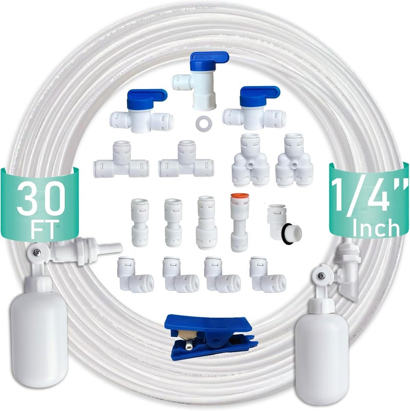 ESHIONG NSF Certified 1/4" O.D. Push to Connect Fittings for RO (Reverse Osmosis) Water Filter（with water float ball valve）19 pcs+30 feet 1/4" Water tubing. - Image 1