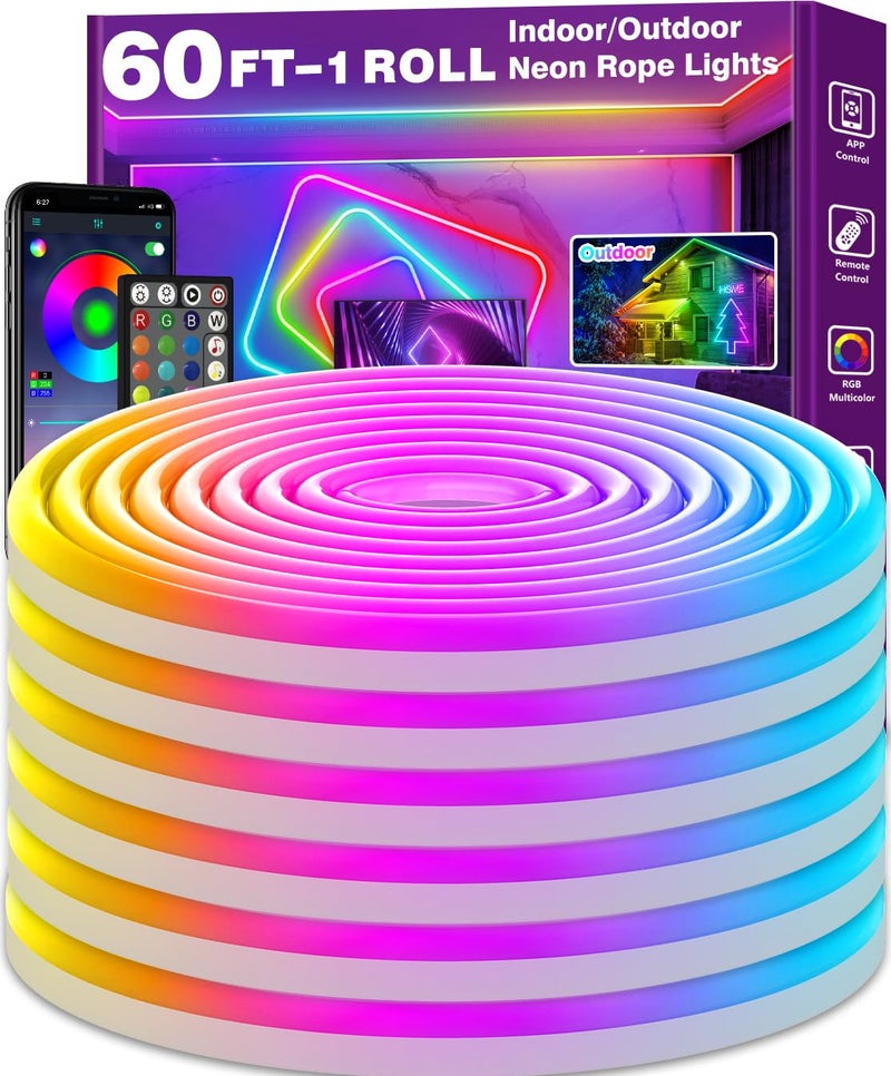 SINLEY Led Neon Rope Lights 60FT,Control with App/Remote,Flexible Led Rope Lights,Multiple Modes,IP68 Outdoor RGB Neon Lights Waterproof,Music Sync Gaming Led Strip Lights for Bedroom Indoor - Image 1