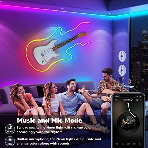SINLEY Led Neon Rope Lights 60FT,Control with App/Remote,Flexible Led Rope Lights,Multiple Modes,IP68 Outdoor RGB Neon Lights Waterproof,Music Sync Gaming Led Strip Lights for Bedroom Indoor - Image 5