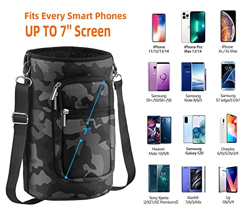 AceTreker 64 oz /87 oz/128 oz Neoprene Insulated Water Bottle Carrier Bag, Sling Bag Sleeve Pouch Holder with Adjustable Shoulder Strap & Paracord Handle and 2 Pocket for Traveling, Camping-Gray Camo - Image 2
