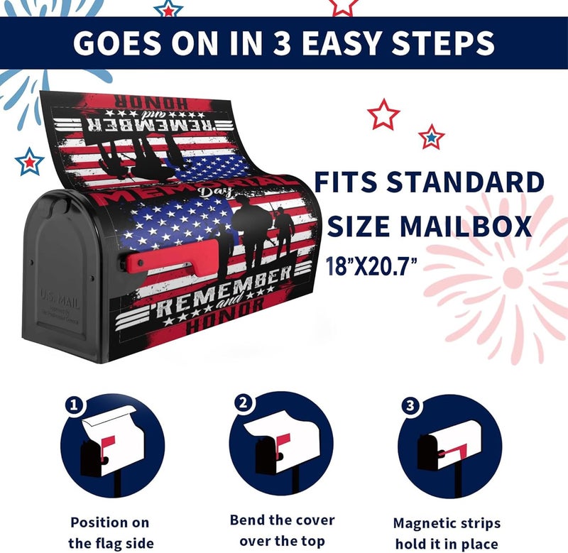Identiy Mailbox Covers Magnetic Standard Size,American Veterans Day Remember and Honor Magnetic Mailbox Covers for Holiday Yard Decor 18"x21" - Image 2