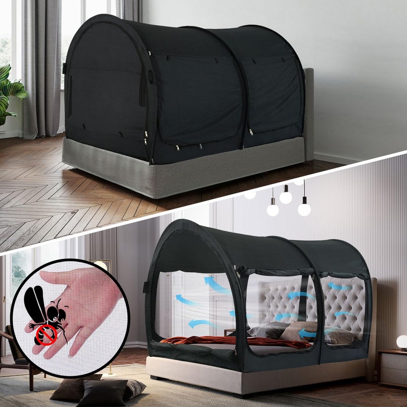 Alvantor Bed Canopy Bed Tents 2in1 Dream Tents Privacy Space Twin Size Sleeping Tents Indoor Pop Up Portable Frame Curtains Breathable Gray Cottage Reducing Light Air Ventilation