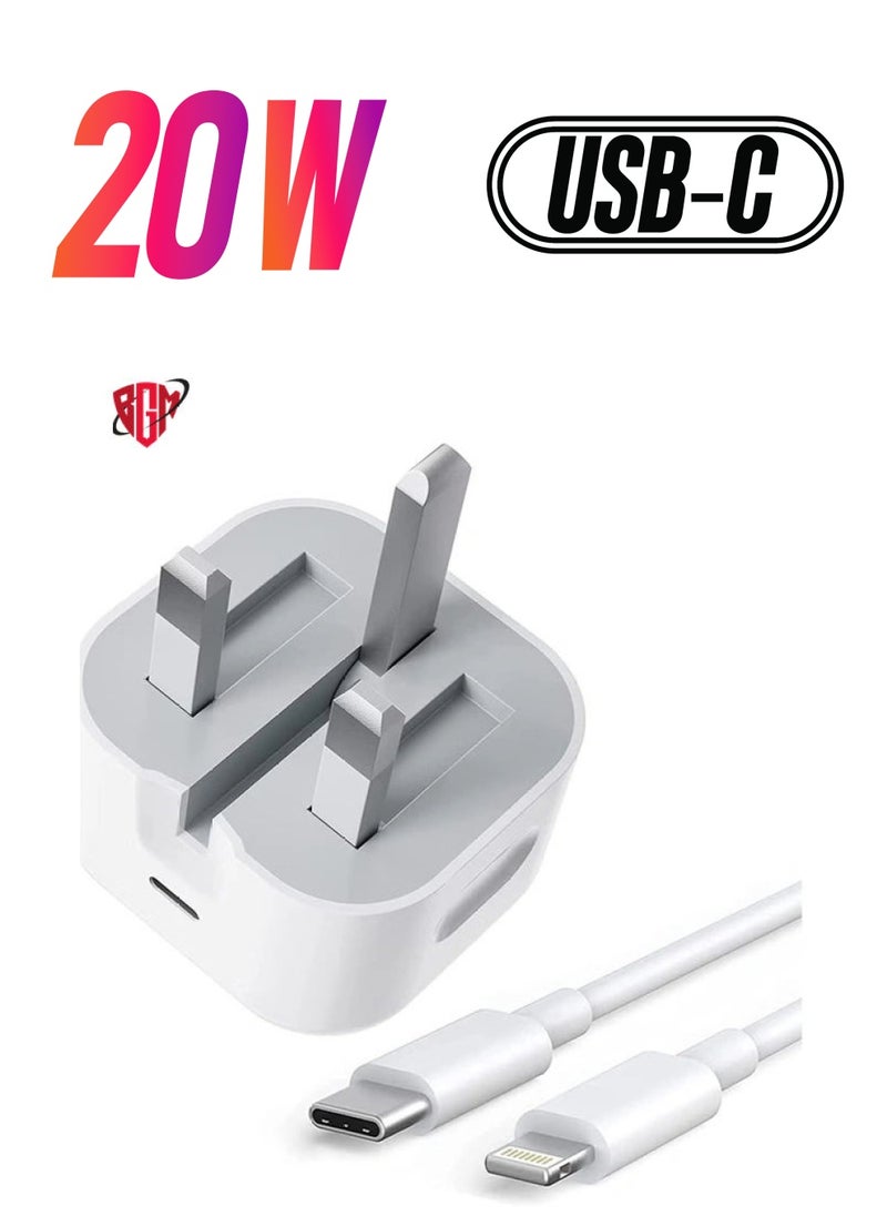BGM - 20W PD Type C Power Block Wall Charger Plug Adapter with 1M USB-C to Lightning Cable Compatible with iPhone 14/13/11/X/XS/iPad - Image 1