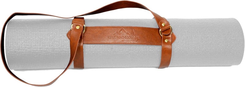 Open Road Goods Vegan Leather Yoga Mat Carrier Sling/Adjustable Blanket Strap/Faux Leather Bedroll Straps - Image 1