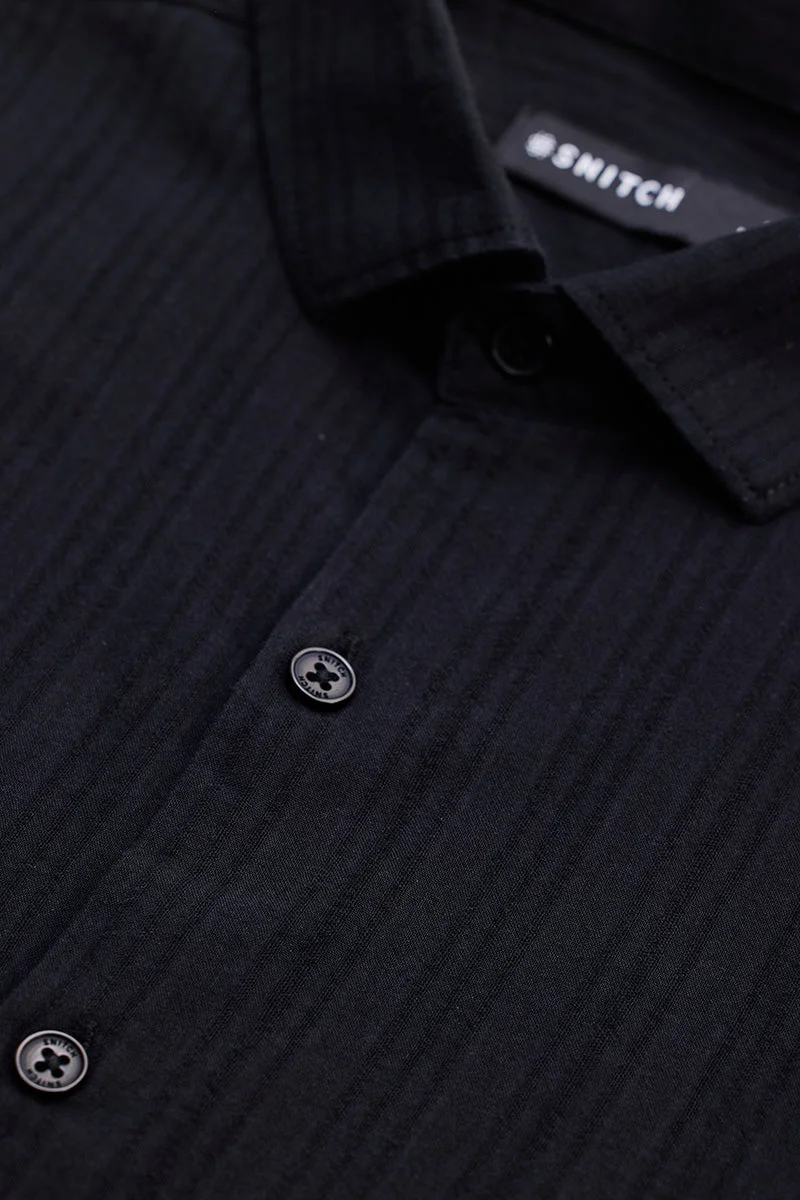 SNITCH Black Striped Long Sleeve Slim Fit Casual Shirt