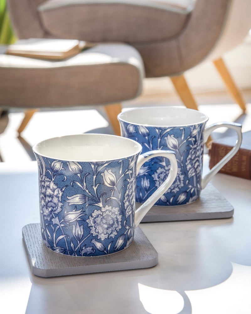 Va V&A Coffee and Tea Mugs, Porcelain Bone China Mug, William Morris Wild Tulip Design, 300ml, Set of 2, Gift Boxed - Image 3