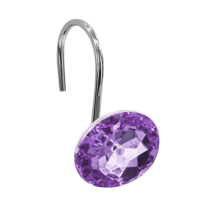 Gibelle Gibelle Shower Curtain Hooks Diamond Shaped Shower Curtain Rings Hooks for Bathroom Curtains Rod Acrylic Decorative Rhinestones Bling Rolling Bathroom Accessories Set of 12 Purple