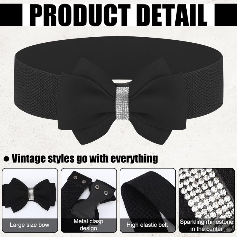 Rhinestone Bow Belt: Elastic Waist Belt - Stretchy Bow Belt for Women Party Wear Dress Accessory - Image 3