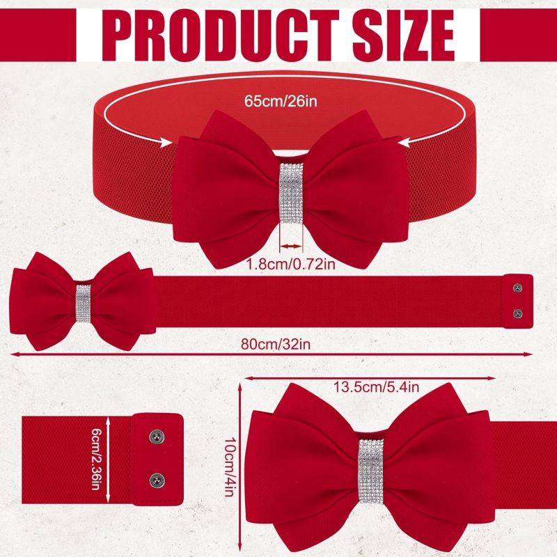 Rhinestone Bow Belt: Elastic Waist Belt - Stretchy Bow Belt for Women Party Wear Dress Accessory - Image 2