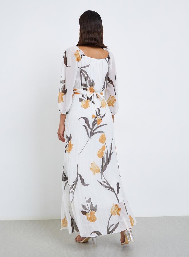 ستايلي فستان شيفون طويل بكسرات وطبعة زهور - Image 5