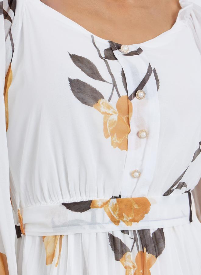 ستايلي فستان شيفون طويل بكسرات وطبعة زهور - Image 4