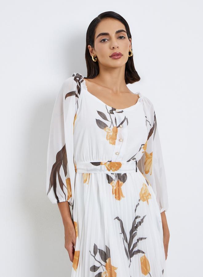 ستايلي فستان شيفون طويل بكسرات وطبعة زهور - Image 3