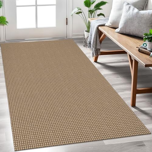 EARTHALL Woven Area Rug 3x5 Ft Washable Rugs for Entryway Braided Non Slip Rubber Backed Throw Rugs Door Mat Indoor Outdoor Entrance Cotton Carpet for Kitchen Foyer Front Door, Orange/Tan/Brown - Image 1