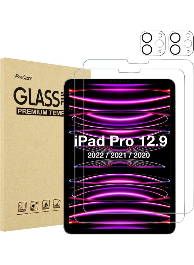 Procases 2+2 Pack Screen Protector For Ipad Pro 12.9 Inch 6Th 5Th 4Th Generation 2022 2021 2020 With Camera Lens Protector Tempered Glass Film Guard For Ipad Pro 12.9" Clear - Image 1