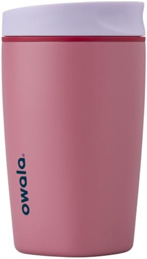 Owala SmoothSip Slider Insulated Stainless Steel Coffee Tumbler, Reusable Iced Coffee Cup, Hot Coffee Travel Mug, BPA Free 12 oz, Purple/Pink (Crochet Queen) - Image 1